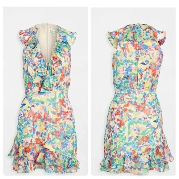 Saloni Cece Silk Dress in Summer Confetti US 6 NWT $495 - Picture 1 of 9